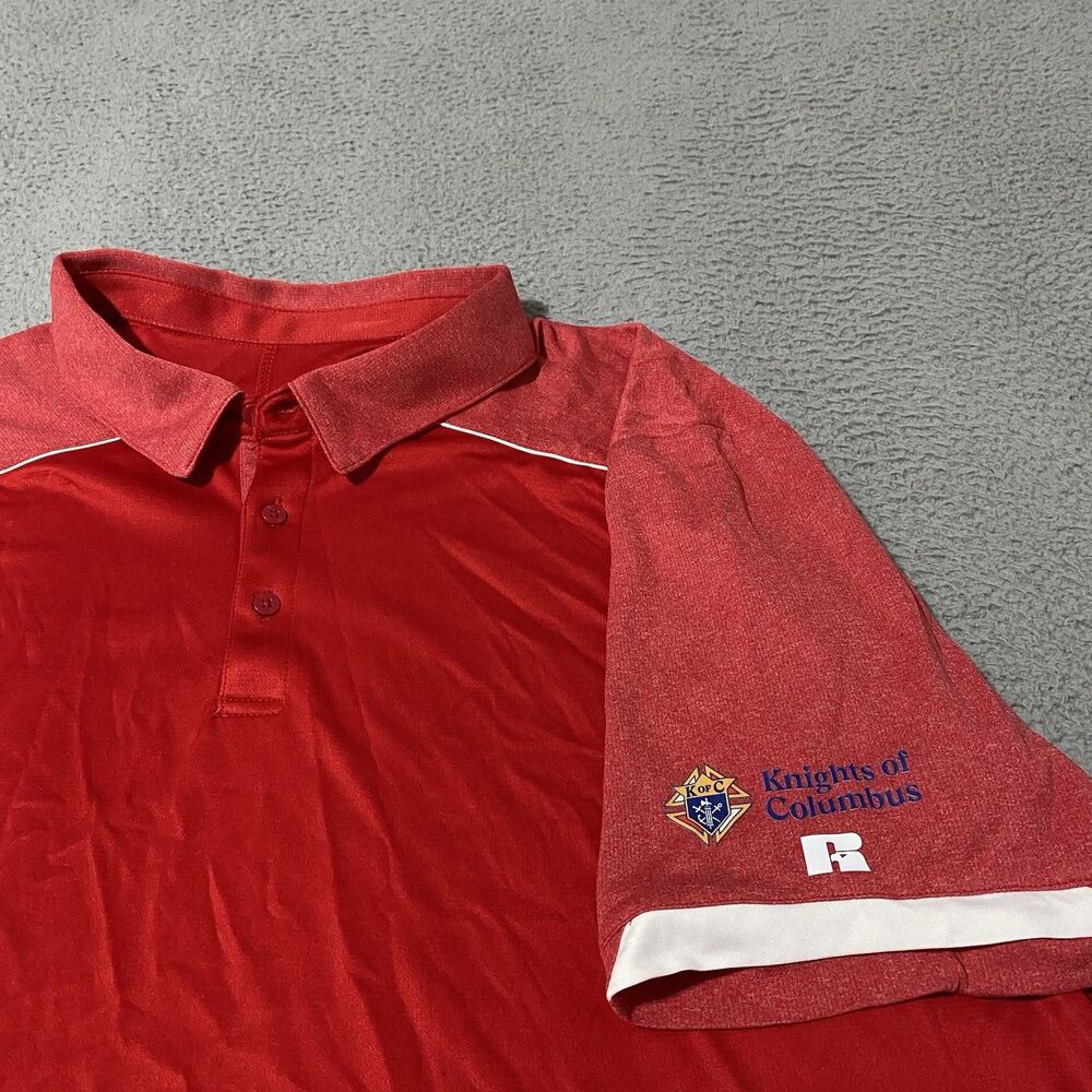 Knights of Columbus Polo Shirt Russell Athletic Mens 3XL Red Golf Performance